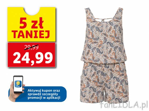 Kombinezon damski z wiskozą Esmara, cena 29,99 PLN 
- 65% poliestru, 35% wiskozy ...