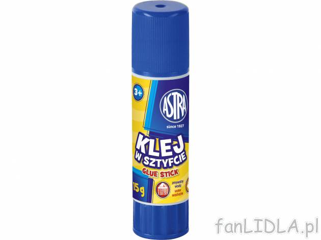 Klej w sztyfcie Astra , cena 1,79 PLN 
- 15 g
- do klejenia papieru i cienkiej ...