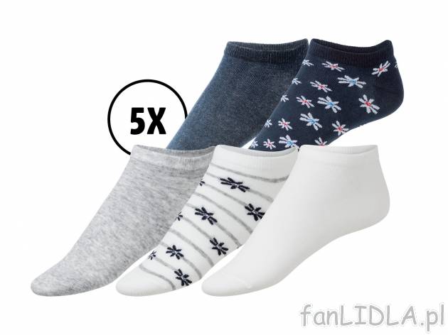 Skarpetki damskie, 5 par* Esmara, cena 3,49 PLN 
* Artykuł dostępny wyłącznie ...