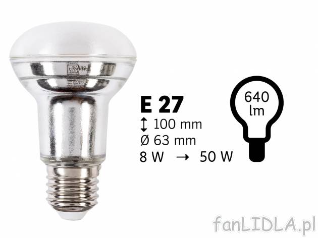 Żarówka LED Livarno, cena 5,99 PLN 
- ciepłe, białe światło
- liczba cykli ...