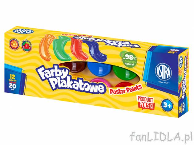Astra Farby plakatowe 12 kolorów , cena 12,49 PLN 
- ok. 20 ml
- do malowania na ...
