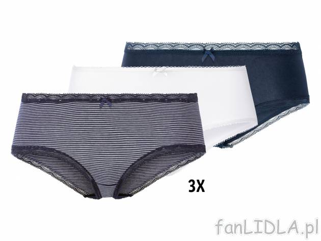 Hipstery damskie z biobawełny, 3 pary* Esmara, cena 8,99 PLN 
* Artykuł dostępny ...