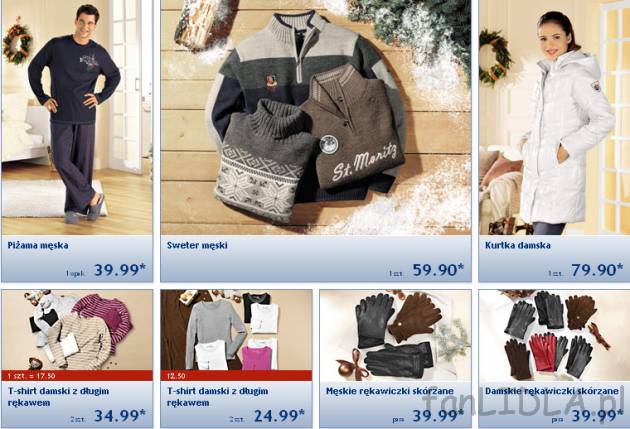 Piżama męska, sweter męski, kurtka damska, T-shirt damski, męskie rękawiczki ...
