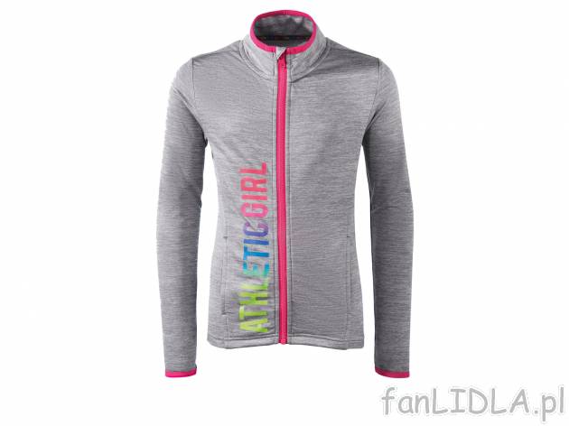 Dziewczęca bluza funkcyjna , cena 29,99 PLN. Bluza zapinana na zamek, ze stójką ...