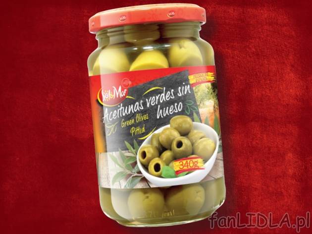 Zielone oliwki bez pestek , cena 2,99 PLN za 340 g/1 opak., 1 kg=17,59 wg wagi odcieku ...