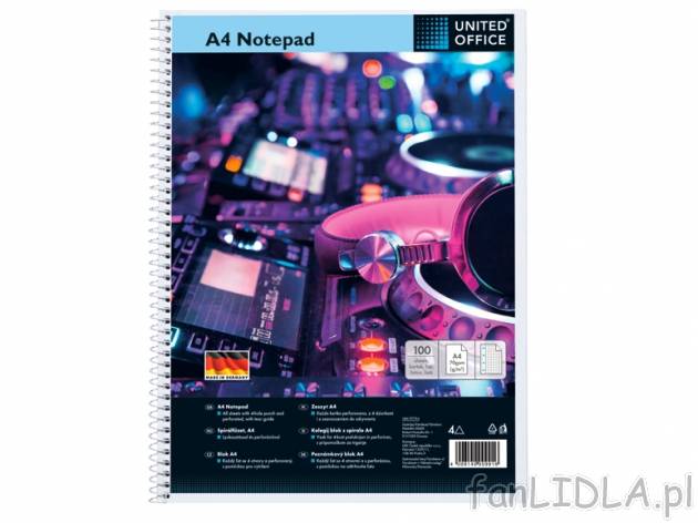Zeszyt A4, 100 kartek United Office, cena 4,99 PLN za 1 szt. 
- 100 kartek A4 
- ...