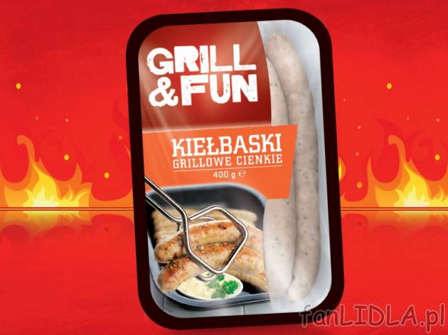 Kiełbaski grillowe cienkie , cena 7,19 PLN za 400 g, 1kg=17,98 PLN. 
- Pięknie ...