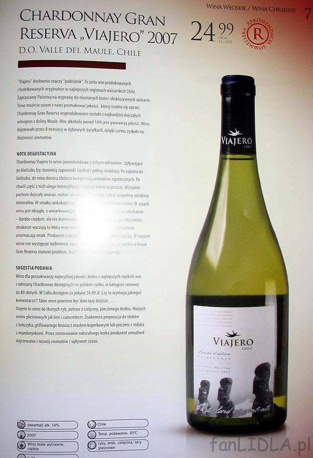 Chardonnay Gran Reserva Viajero 2007 - opis wina. Rekomendowane przez Someliera