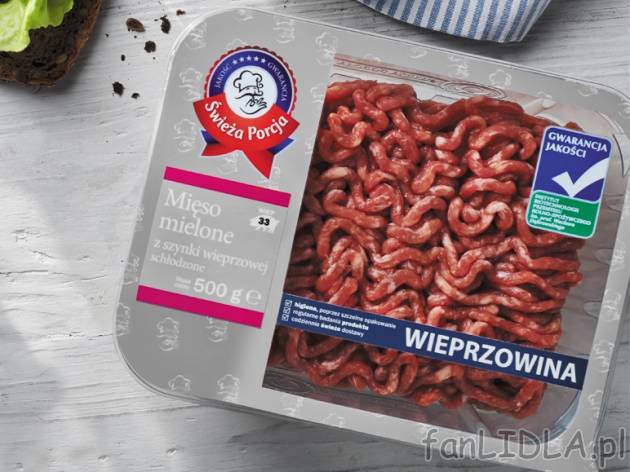 Mięso mielone z szynki wieprzowej , cena 5,55 PLN za 500 g/1 opak., 1kg=11,10 PLN.