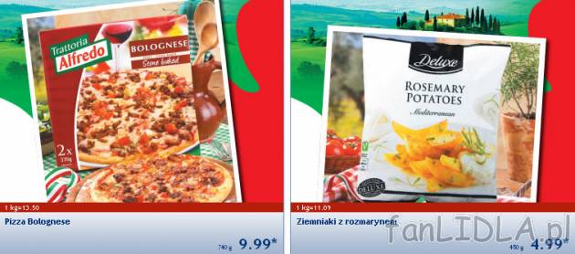 Pizza Bolognese, ziemniaki z rozmarynem