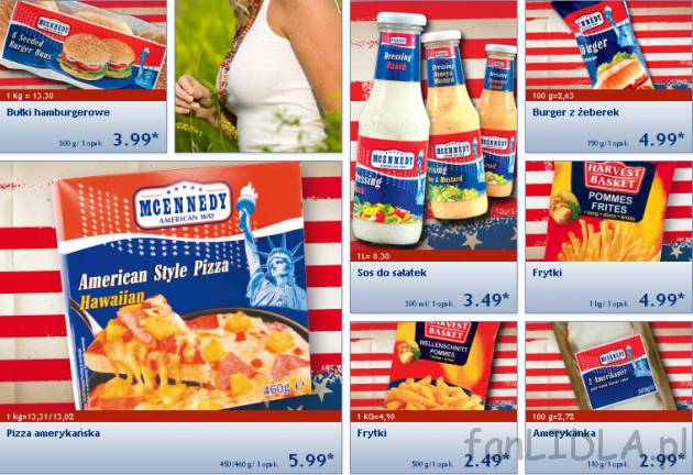 Bułki Hamburgerowe, sos do sałatek, burger z żeberek, frytki, pizza amerykańska ...