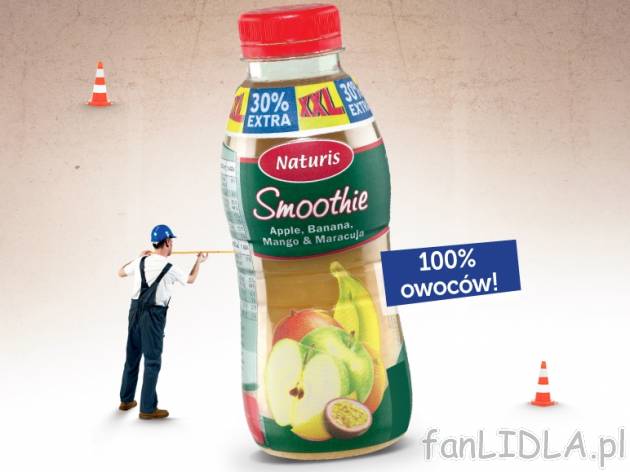 Smoothie XXL , cena 3,49 PLN za 330 ml/1 opak., 1 L=10,58 PLN. 
- Sok wieloowocowy, ...