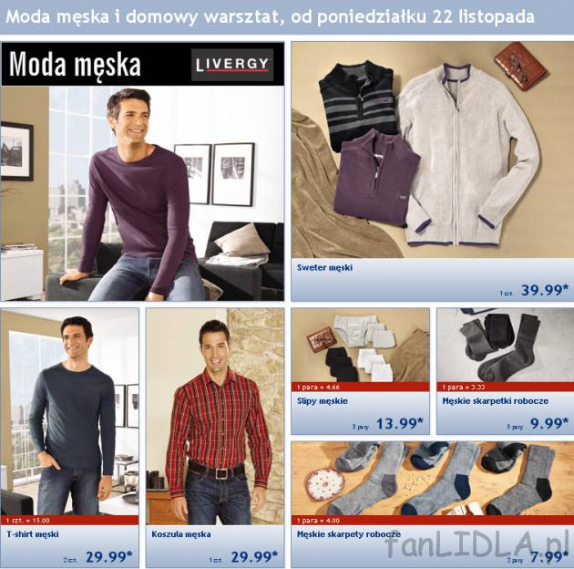 Moda męska Livergy. Sweter męski Livergy 39,99PLN, T-shirt męski, koszula męska, ...