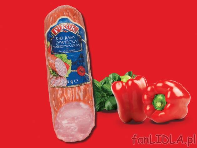 Kiełbasa żywiecka extra , cena 5,56 PLN za 286 g/1 opak., 1 kg=19,44 PLN.