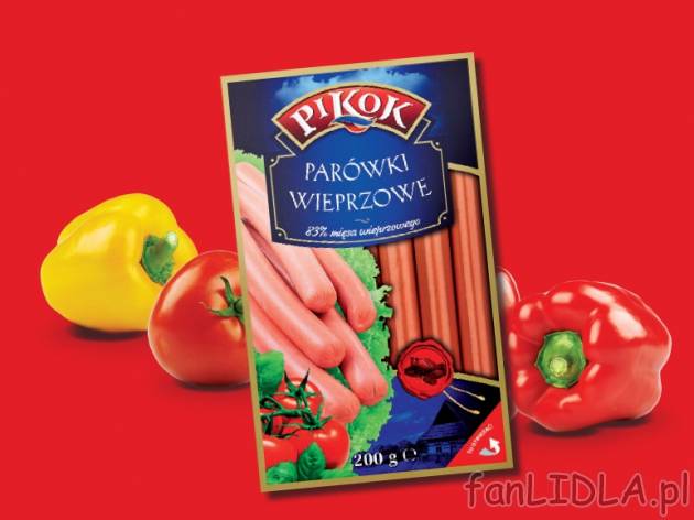 Parówki wieprzowe , cena 2,29 PLN za 200 g/1 opak., 100 g=1,15 PLN.