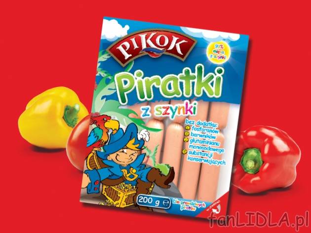 Parówki z szynki - Piratki , cena 3,19 PLN za 200 g/1 opak., 100 g=1,60 PLN.