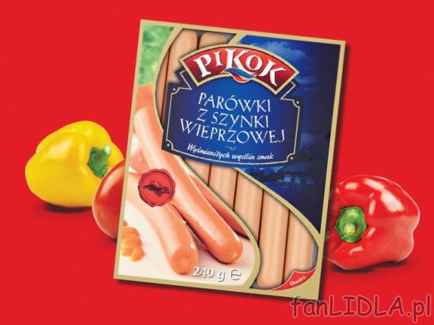 Parówki z szynki wieprzowej , cena 3,19 PLN za 240 g/1 opak., 100 g=1,33 PLN.