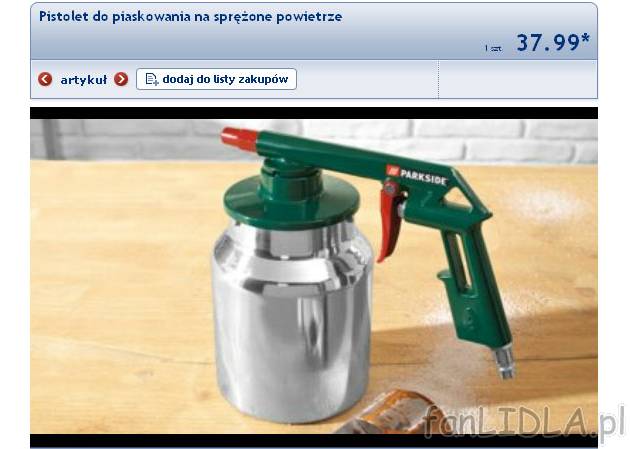 Pistolet do piaskowania na sprężone powietrze, cena 37,99PLN
- do łatwego usuwania ...