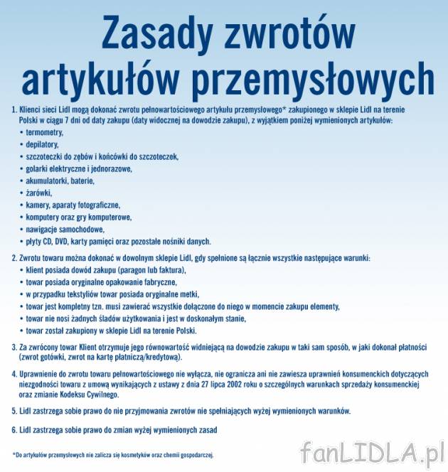 Zwrot towaru w Lidlu. {b Aktualizacja 1 stycznia 2013} Uwaga, od 4 kwartału 2012 ...