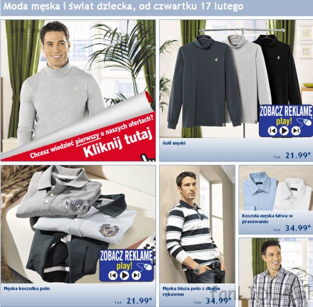 Gazetka Lidl od czwartku 17 lutego. Golf męski, męska koszulka polo, koszula męska ...