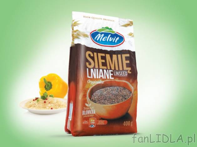 Siemie lniane , cena 2,39 PLN za 400 g, 1kg=5,98 PLN. 
- Bogate źródło białka ...