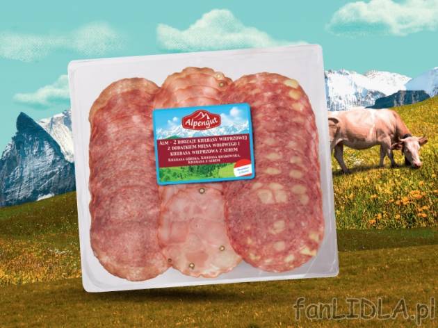 Mix kiełbas , cena 6,99 PLN za 150 g, 100g=4,66 PLN. 
- Trzy rodzaje wyśmienitych ...