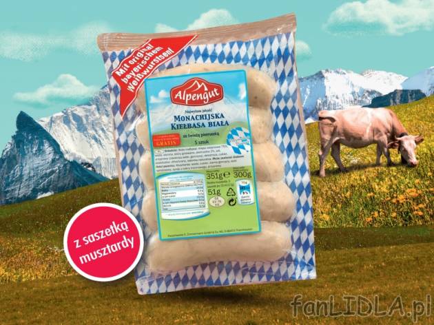 Biała kiełbasa z Monachium , cena 7,99 PLN za 351 g, 1kg=22,76 PLN. 
- Najsłynniejsza ...