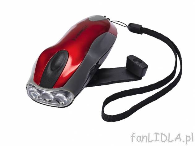 Latarka LED na dynamo , cena 19,99 PLN za 1 szt. 
- 3 mocne diody LED z ok. 60000 ...