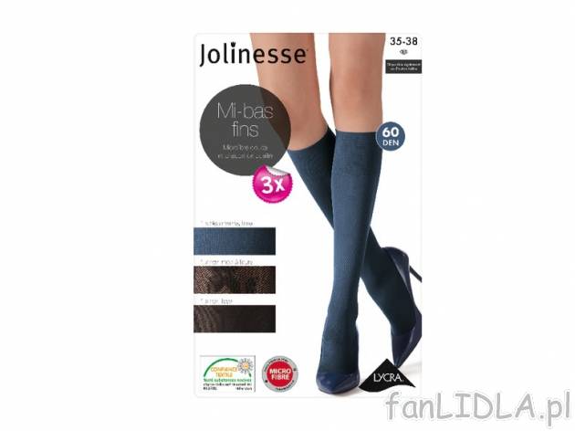 Podkolanówki 3 pary 60 DEN Jolinesse, cena 12,99 PLN za 1 opak. 
- miękkie, ocieplające ...