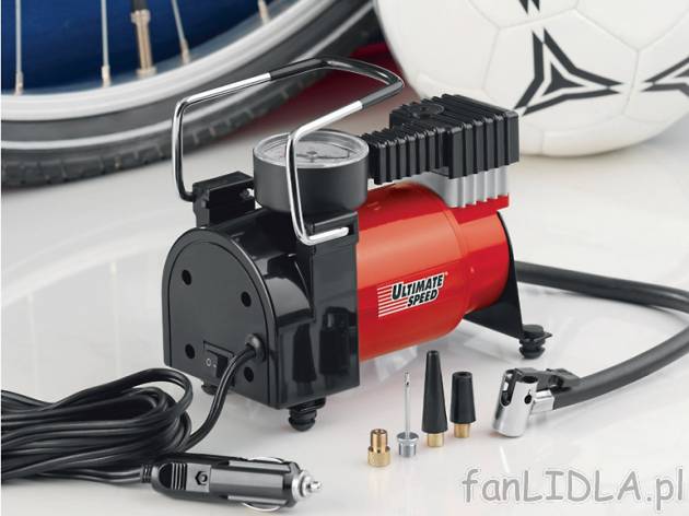 Minikompresor Ultimate Speed, cena 69,90 PLN za 1 opak. 
- z 4 adapterami do wentyli ...