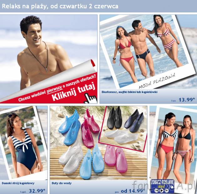 Biustonosz, majtki bikini lub kąpielówki, Damski strój kąpielowy, Buty do wody