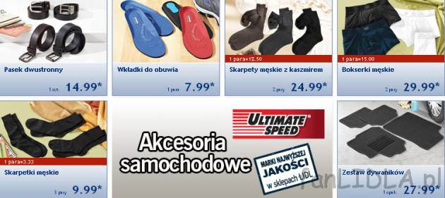 Pasek, wkładki do obuwia, skarpety, bokserki, zestaw dywaników do samochodu