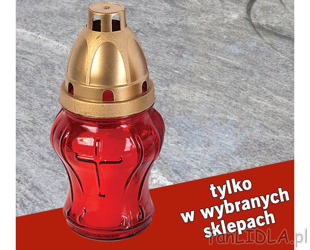 Znicz L2 szklany, cena 1,99PLN
- różne rodzaje
- czas palenia 20 h
- waga wsadu 100 g