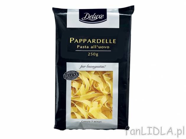 Makaron Pappardelle , cena 4,99 PLN za 250 g/1 opak., 100 g=2,00 PLN. 
Jajeczny ...
