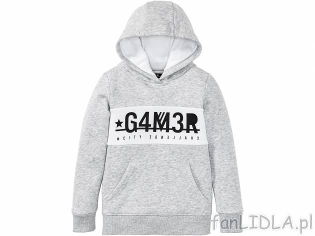 Bluza dla chłopców, cena 29,99 PLN. Bluza młodzieżowa z kapturem, z modnymi ...
