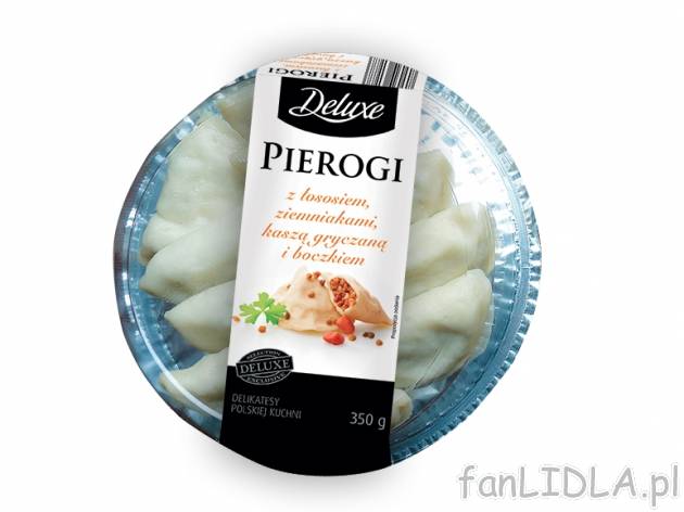 Pierogi , cena 5,49 PLN za 350 g/1 opak., 1kg=15,69 PLN. 
- Prawdziwy przysmak, ...