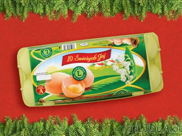 Jajka klasy L , cena 4,19 PLN za 10 szt./1 opak., 1 szt,=0,42 PLN.