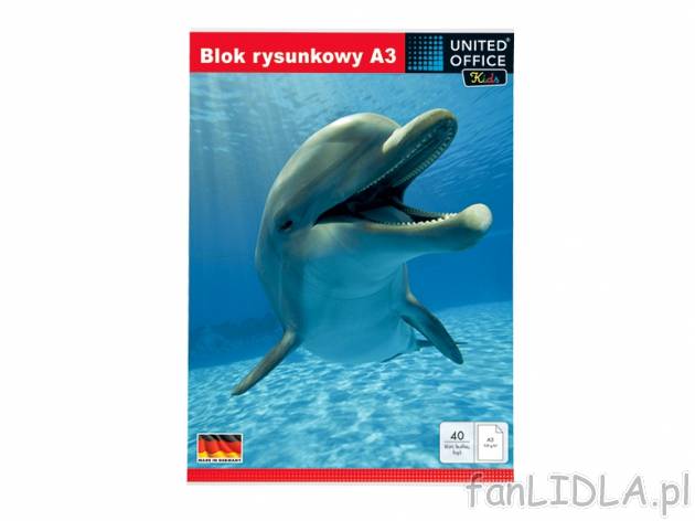 Blok rysunkowy A3 United Office Kids, cena 5,99 PLN za 1 szt. 
- 40 arkuszy 
- ...