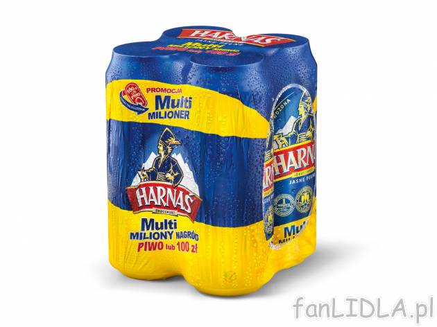 Harnaś , cena 1,69 zł za 500 ml/1 opak. 
Cena za 1 puszkę przy zakupie 4 puszek.