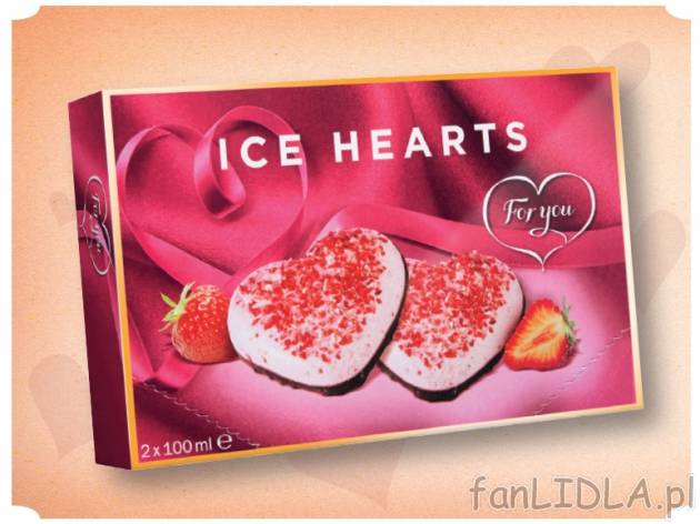 Lody w kształcie serca , cena 5,99 PLN za 2x100 ml/1 opak., 100ml=3,00 PLN. 
- ...