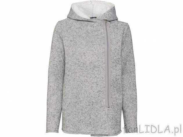 Bluza z polaru i z kapturem, zapinana na zamek błyskawiczny wszyty asymetrycznie, ...