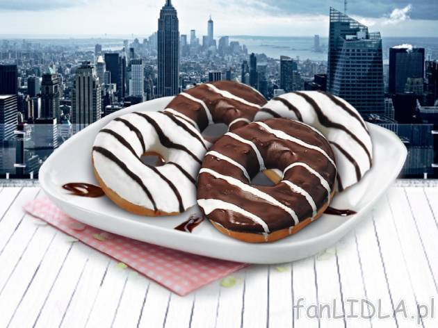 Nadziewane donuty czekoladowe , cena 1,00 PLN za 67/70 g/1 opak., 100 g=2,22/2,13 ...