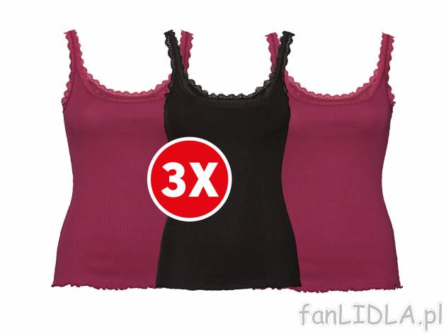 Topy z koronką, 3 szt. , cena 34,99 PLN  
-  95% bawełna, 5% elastan
-  rozmiary: S-L