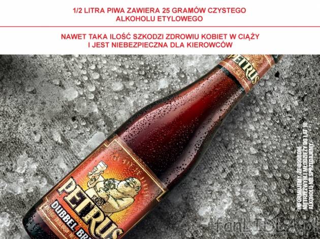 Piwo Petrus Dubbel Bruin , cena 3,00 PLN za 330 ml/1 but., 1 L=12,09 PLN. 
Ciemnomiedziane ...