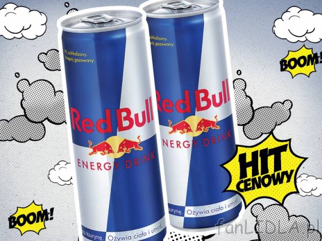 Red Bull , cena 3,99 PLN za 250ml, 100ml = 1,60 PLN.  
-  Napój gazowany