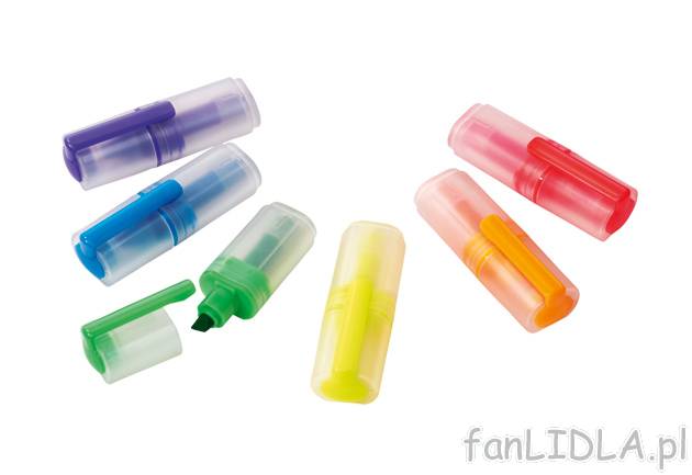 Zestaw minizakreślaczy 6 szt. , cena 4,99 PLN za 1 opak. 
-  fluorescencyjne kolory