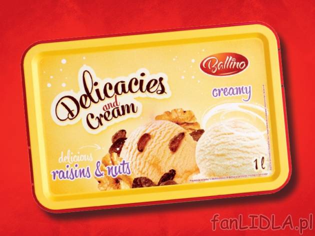 Lody śmietankowe z bakaliami , cena 4,49 PLN za 1L/1 opak.