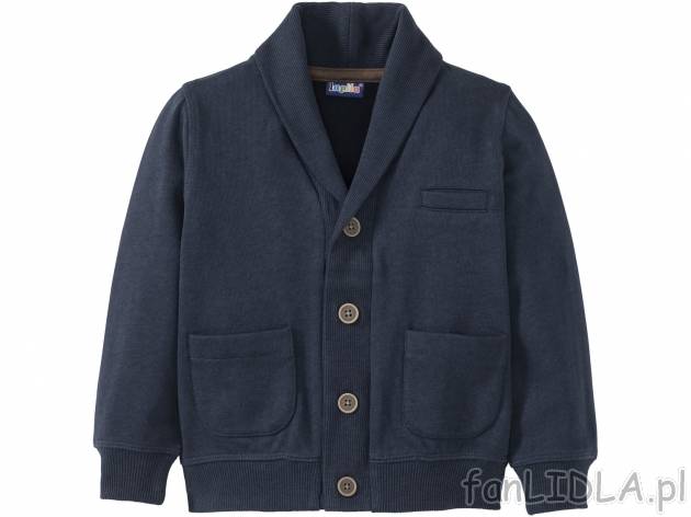 Sweter chłopięcy zapinany na guziki, cena 27,99 PLN 
- rozmiary: 86-116
- miękki, ...