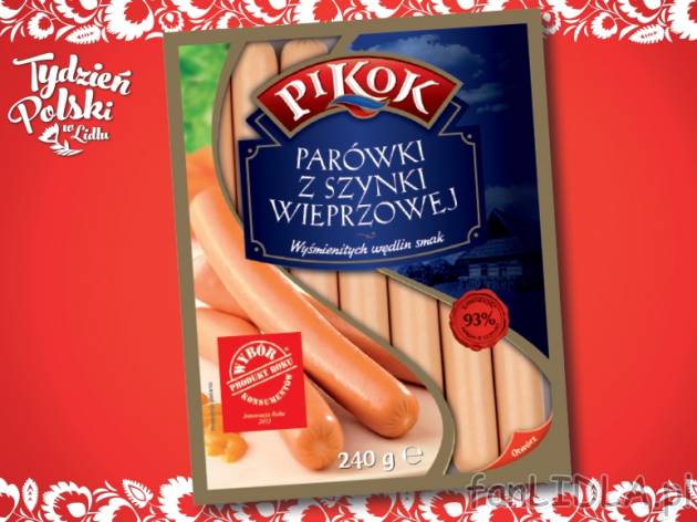 Parówki z szynki wieprzowej , cena 2,79 PLN za 240 g/1 opak., 100g=1,16 PLN. 
- ...