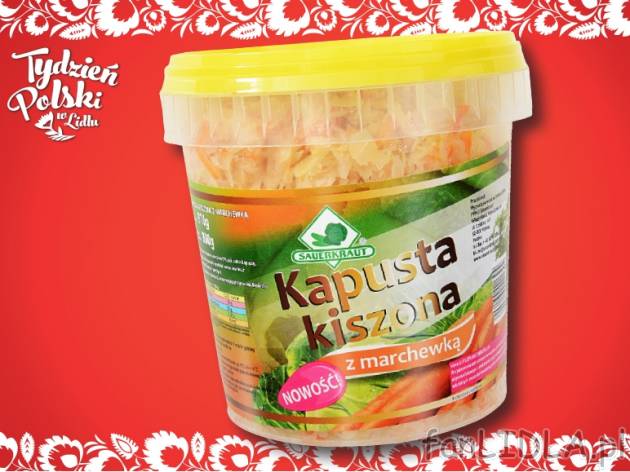 Kapusta kiszona , cena 2,99 PLN za 970 g/1 opak., 1kg=3,74 wg wagi odcieku PLN.